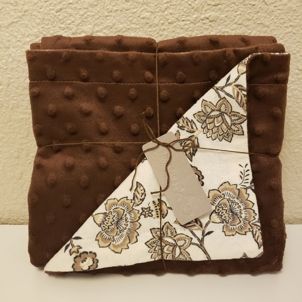 New Handmade 26"x26" Minky And Snuggle Flannel Cuddle Blanket - Brown Floral